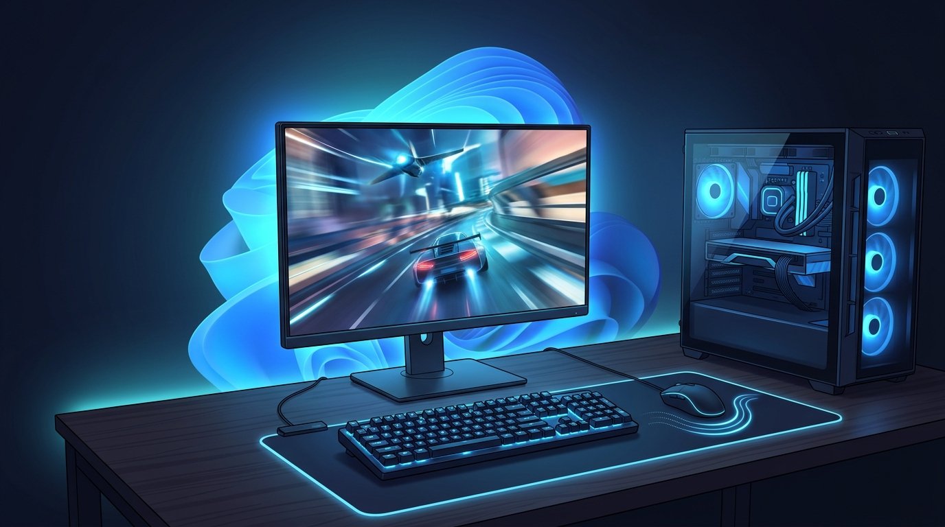 Windows 11 Mouse Stutter in Games: How to Fix It (KB5127648) 1 Gaming PC setup with mouse and monitor illustrating the Windows 11 mouse stutter fix